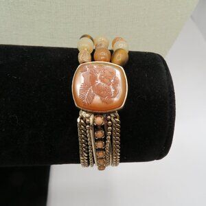 Beaded Gold Tone Multi-Strand Stretch Bracelet